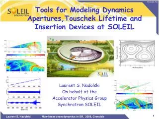 Tools for Modeling Dynamics Apertures,Touschek Lifetime and Insertion Devices at SOLEIL