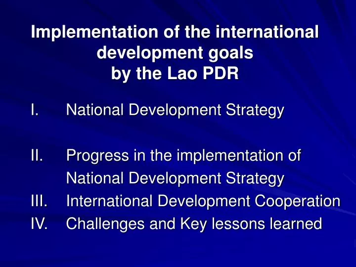 implementation of the international development goals by the lao pdr