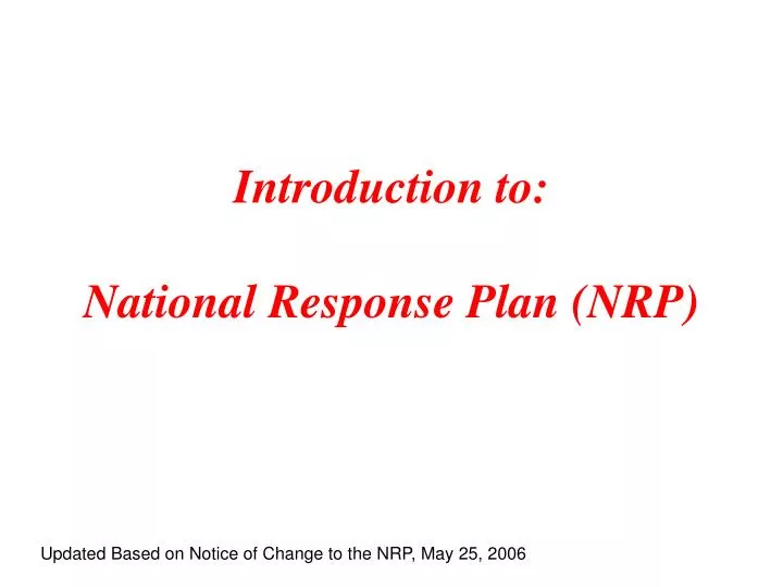 introduction to national response plan nrp