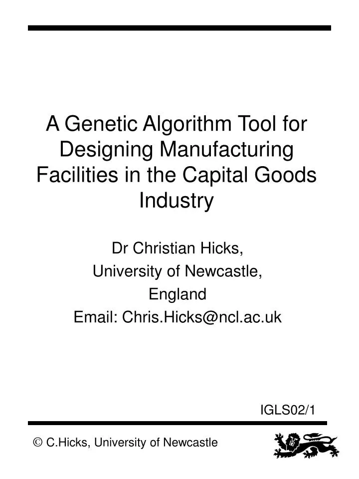 a genetic algorithm tool for designing manufacturing facilities in the capital goods industry