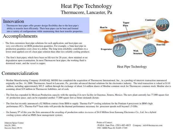 heat pipe technology thermacore lancaster pa