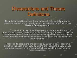 Dissertations and Theses Definitions
