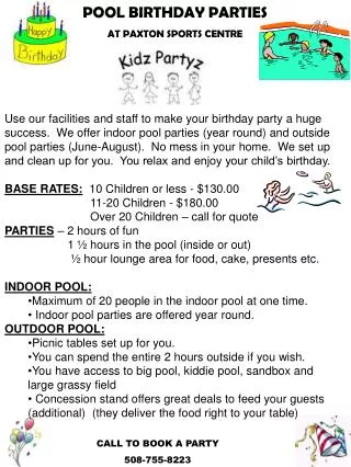 POOL BIRTHDAY PARTIES AT PAXTON SPORTS CENTRE
