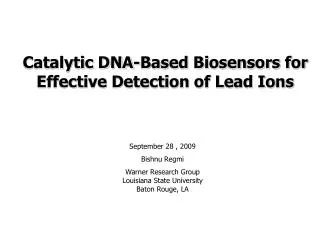 Catalytic DNA-Based Biosensors for Effective Detection of Lead Ions