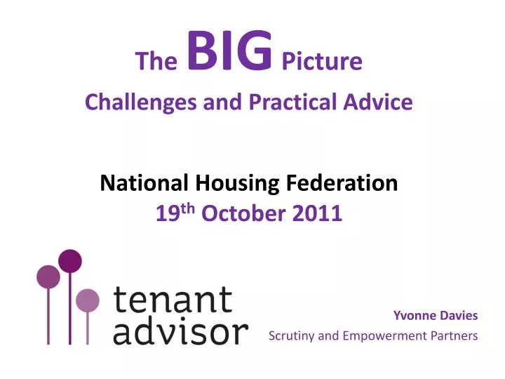 the big picture challenges and practical advice national housing federation 19 th october 2011