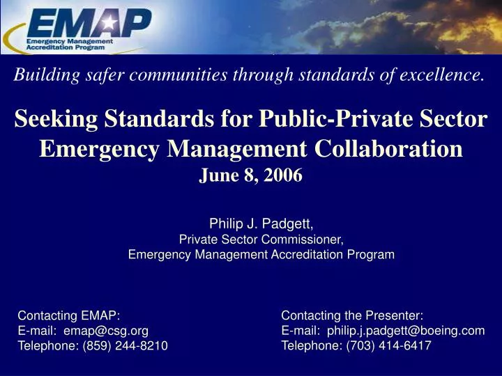 seeking standards for public private sector emergency management collaboration june 8 2006
