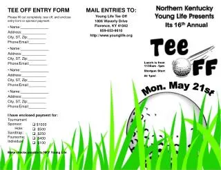 TEE OFF ENTRY FORM