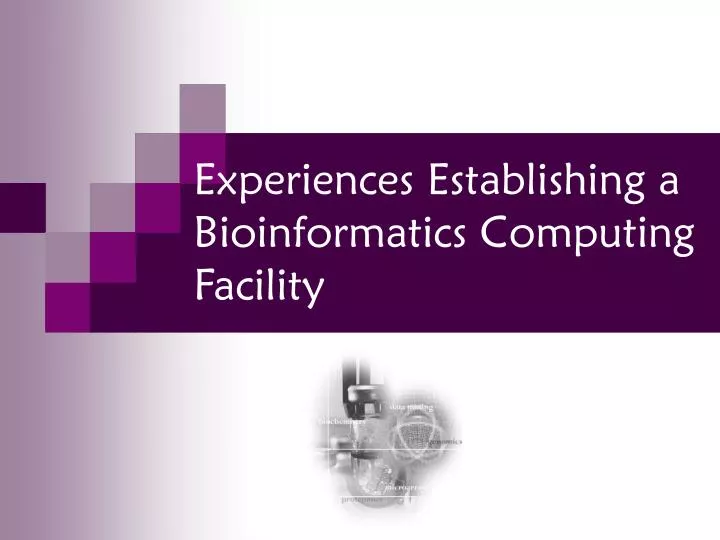 experiences establishing a bioinformatics computing facility