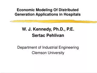 Economic Modeling Of Distributed Generation Applications in Hospitals