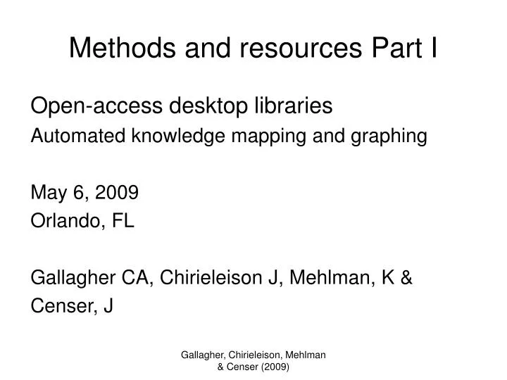 methods and resources part i