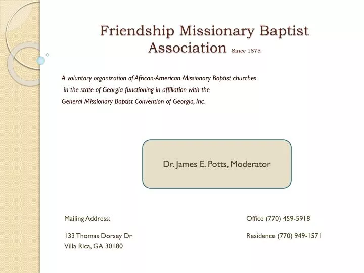 friendship missionary baptist association since 1875