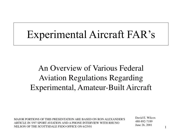 experimental aircraft far s