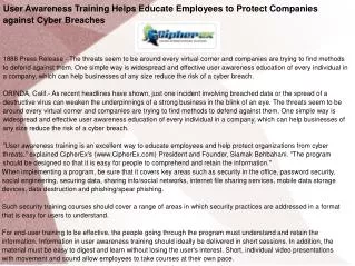 User Awareness Training Helps Educate Employees to Protect