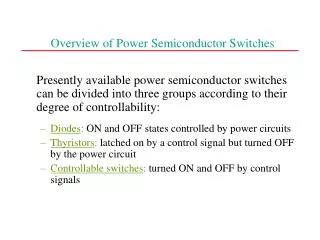 Overview of Power Semiconductor Switches