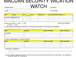 MACDAN SECURITY VACATION WATCH