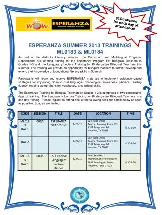 ESPERANZA SUMMER 2013 TRAININGS ML0183 &amp; ML0184