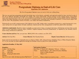 Postgraduate Diploma in End-of-Life Care September 2011 admission