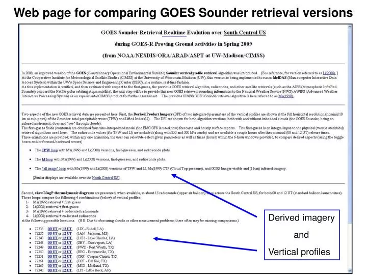 web page for comparing goes sounder retrieval versions