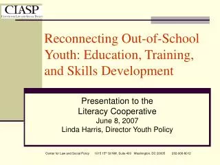 Reconnecting Out-of-School Youth: Education, Training, and Skills Development