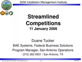 Streamlined Competitions 11 January 2006