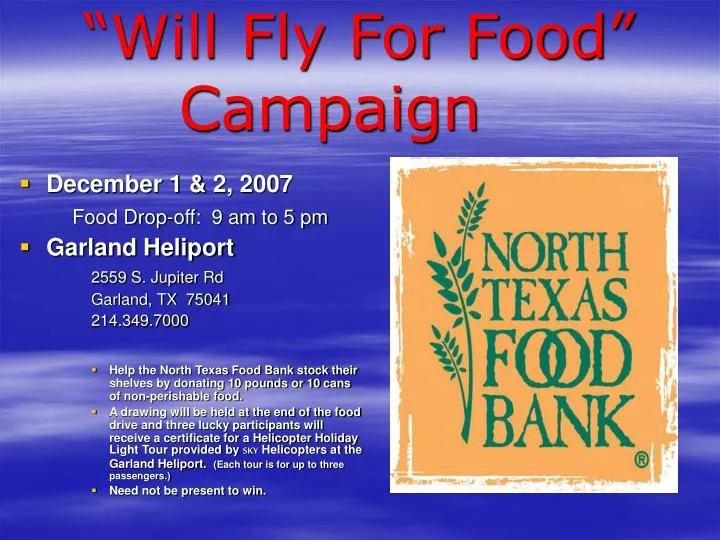will fly for food campaign