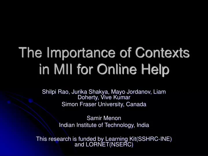 the importance of contexts in mii for online help