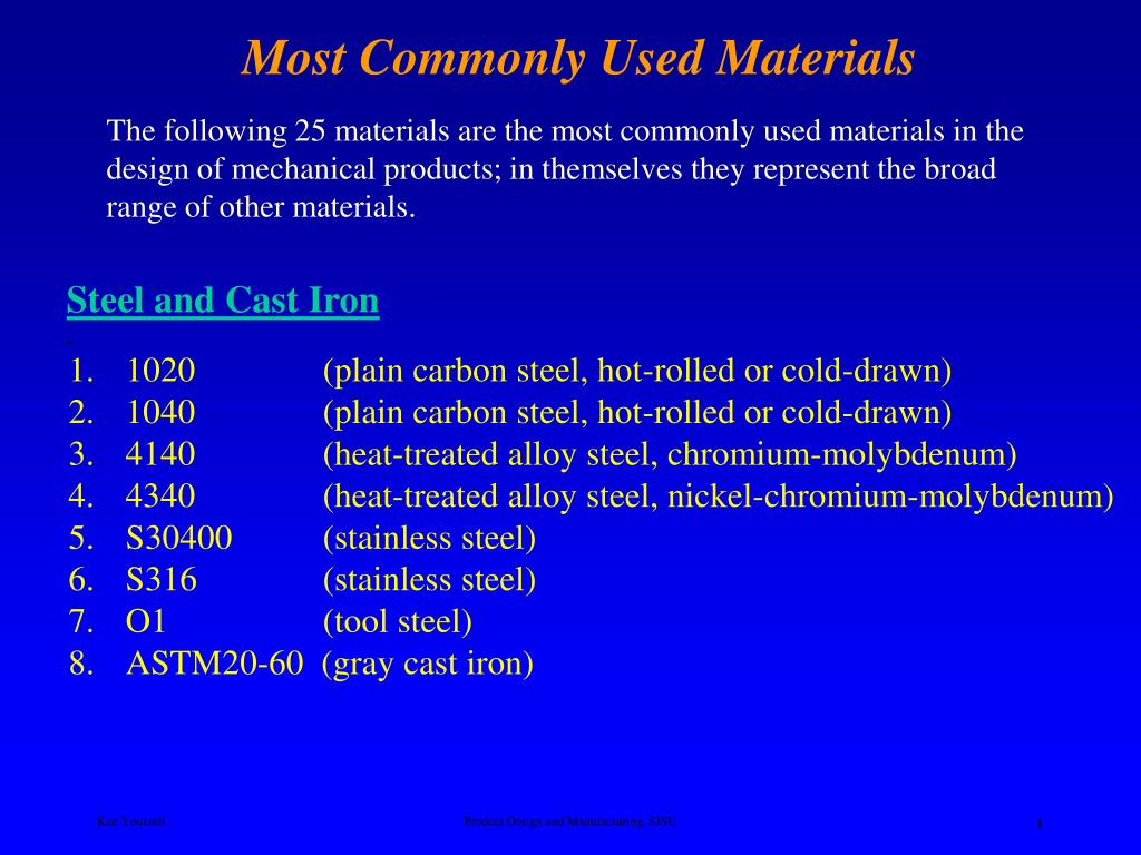 PPT - Most Commonly Used Materials PowerPoint Presentation, free ...