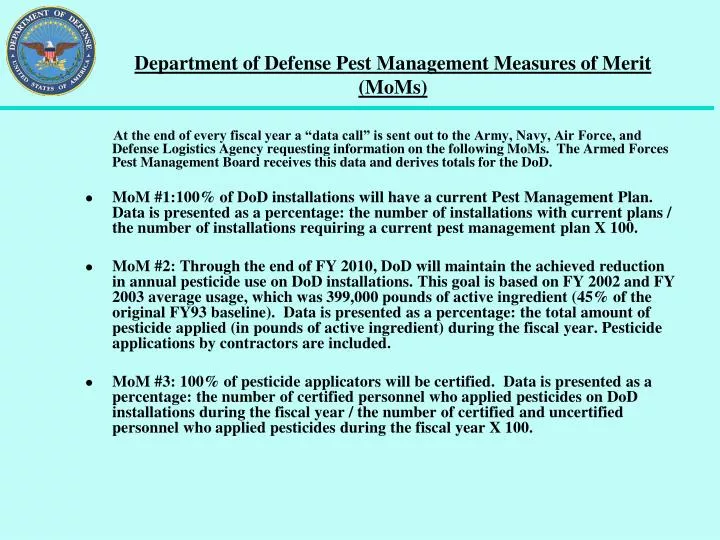 department of defense pest management measures of merit moms