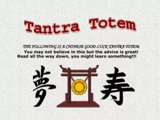 THE FOLLOWING IS A CHINESE GOOD LUCK TANTRA TOTEM.