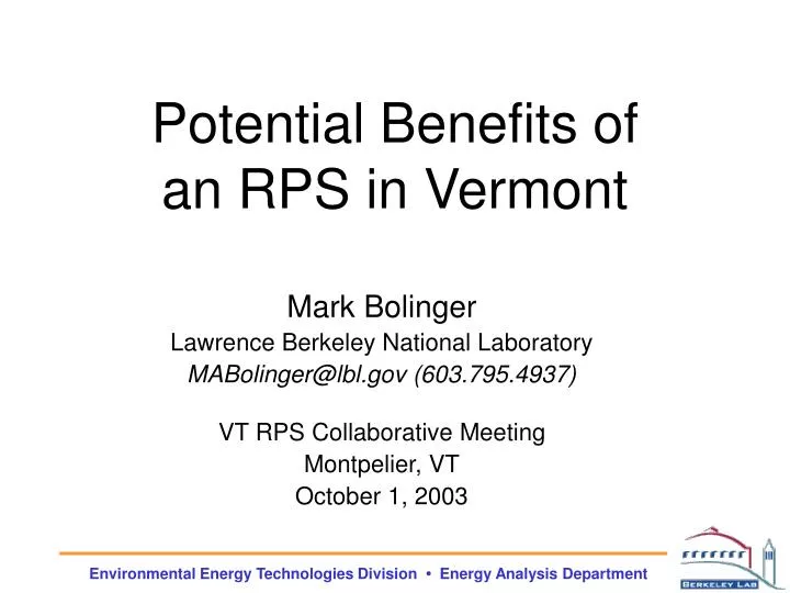 potential benefits of an rps in vermont