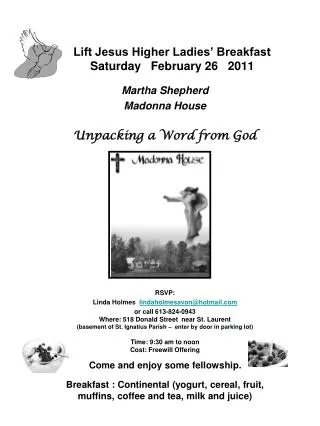 Lift Jesus Higher Ladies’ Breakfast Saturday February 26 2011