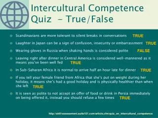 Intercultural Competence Quiz - True/False