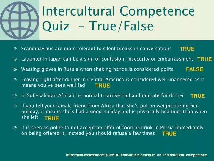 intercultural competence quiz true false