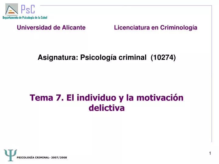 asignatura psicolog a criminal 10274 tema 7 el individuo y la motivaci n delictiva