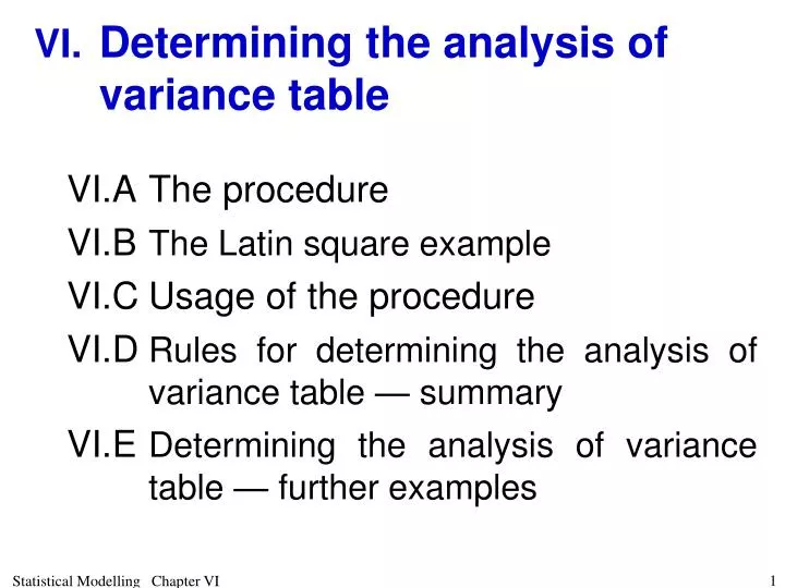 vi determining the analysis of variance table