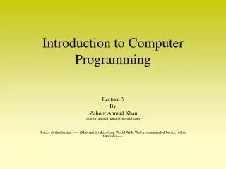 Introduction to Computer Programming