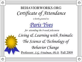 BEHAVIORWORKS.ORG Certificate of Attendance