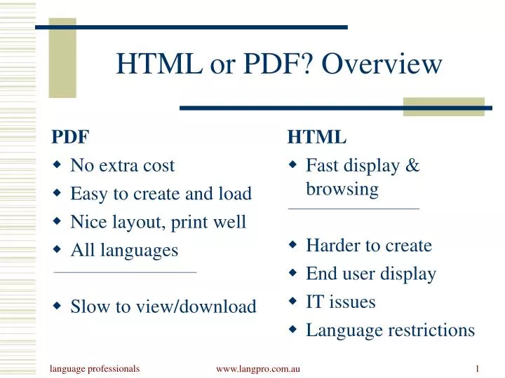 html or pdf overview