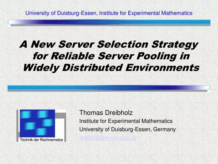 a new server selection strategy for reliable server pooling in widely distributed environments