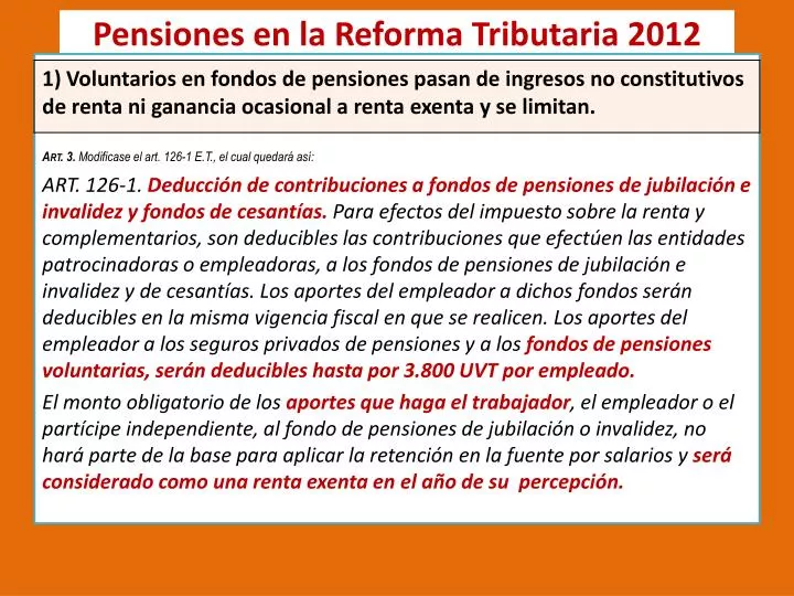 pensiones en la reforma tributaria 2012