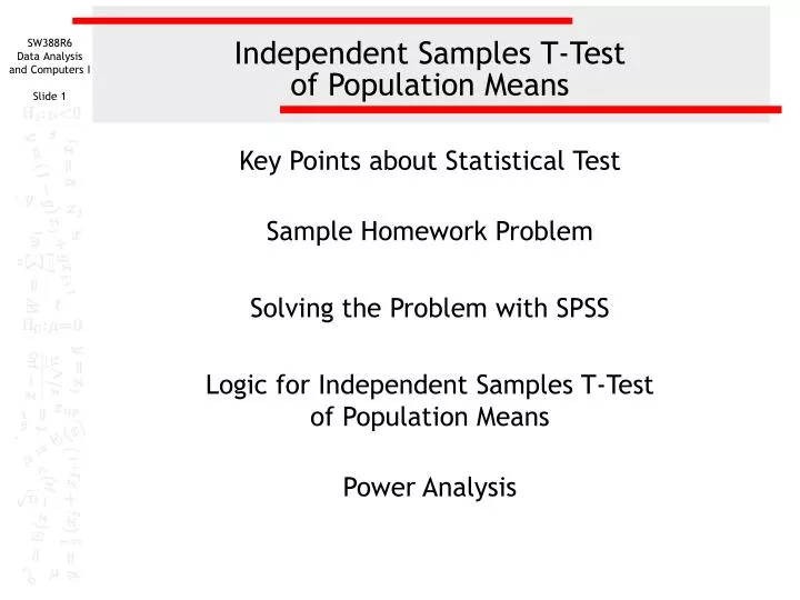 independent samples t test of population means