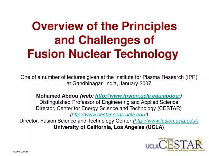 overview of the principles and challenges of fusion nuclear technology