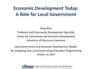 Greg Wise Professor and Community Development Specialist