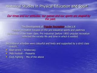 Historical Studies in Physical Education and Sport