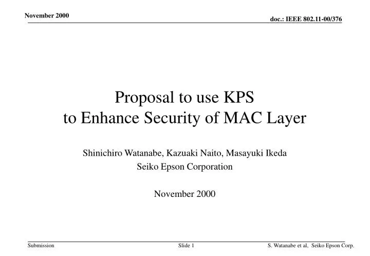proposal to use kps to enhance security of mac layer