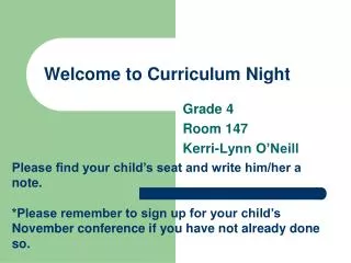 Welcome to Curriculum Night