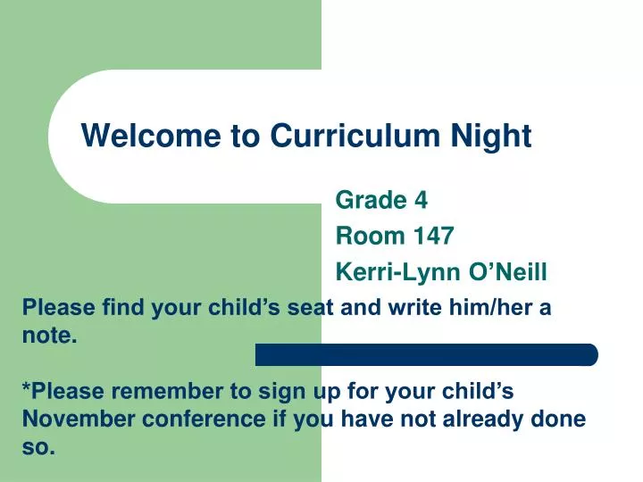 welcome to curriculum night