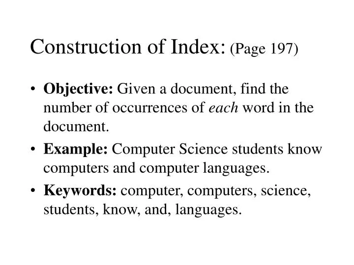 construction of index page 197