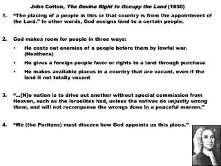 John Cotton, The Devine Right to Occupy the Land (1630)