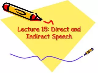 Lecture 15: Direct and Indirect Speech